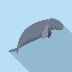 Sticker - Cartoon dugong is swimming peacefully in blue water