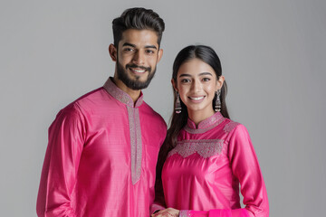 Canvas Print - happy young indian couple standing together