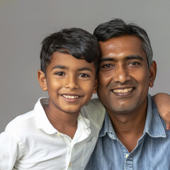 Canvas Print - close up of happy indian father and son