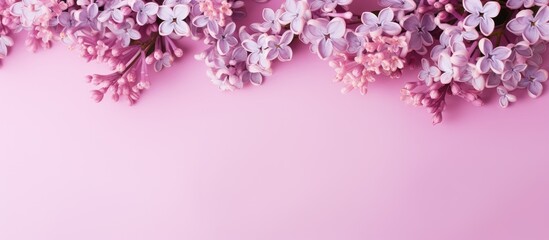 Leinwandbilder - Delicate lilac flowers blooming on a pink backdrop in a lovely copy space image.