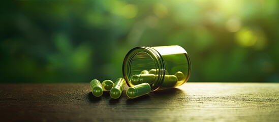 Poster - Natural organic cannabis capsule extracted for daily wellness with copy space image for a holistic alternative using cannabis.