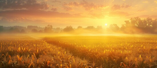 Aufkleber - Beautiful morning sunrise over the corn field. Copy space image. Place for adding text or design