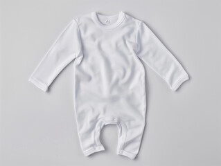 Newborn white bodysuits for boys and girls on white background. Embracing motherhood. Minimalist fashion idea.