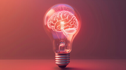 Wall Mural - Light bulb with brain inside, symbolizing idea and innovation