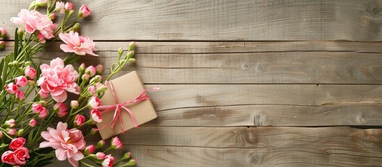 Leinwandbilder - Lovely flowers, Mother's Day gift, card on light wood background with copy space image.