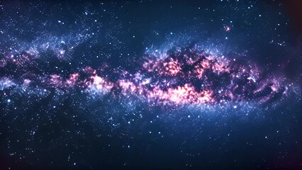 Wall Mural - A stunning view of the Milky Way galaxy, with its bright stars and swirling clouds of gas and dust, against a dark blue sky.
