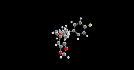 Wall Mural - Paroxetine molecule, rotating 3D model of paxil, looped video on a black background