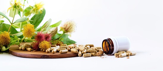 Wall Mural - Herbal supplement displayed on a white backdrop with ample copy space image.