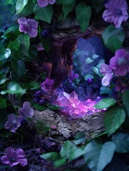 Poster - Enchanted forest with glowing purple crystals