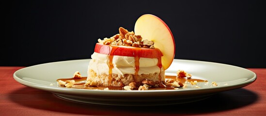 Aufkleber - A delectable apple dessert featuring nuts and cinnamon with copy space image available.