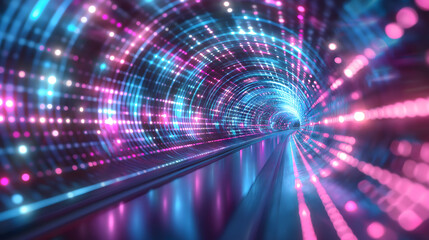 Poster - Futuristic Neon Tunnel with Vibrant Lights and Speed Motion Blur