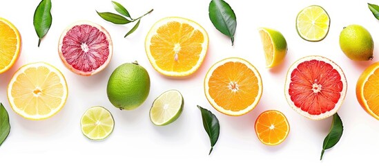Leinwandbilder - various citrus fruits isolated on white background, top view. Copy space image. Place for adding text or design