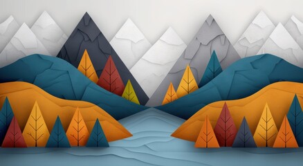 Poster - Vibrant geometric mountain landscape