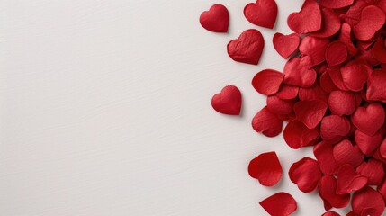 Poster - red heart-shaped petals on white background