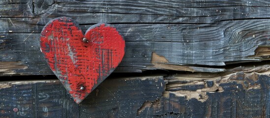 Canvas Print - Valentine's Day themed wooden sign with a heart symbol, suitable for use as a copy space image.