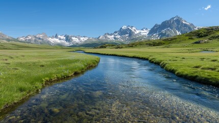 Poster - Serene mountain landscape with flowing stream