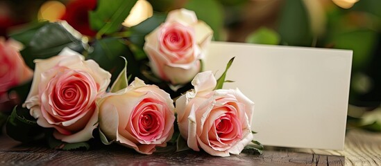 Poster - Toned photo with roses and a greeting card in the background, ideal for a copy space image.