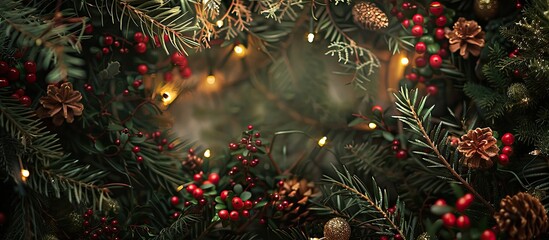 Aufkleber - Nobilis branches adorned with a radiant garland, creating an elegant festive arrangement with copy space image opportunity.
