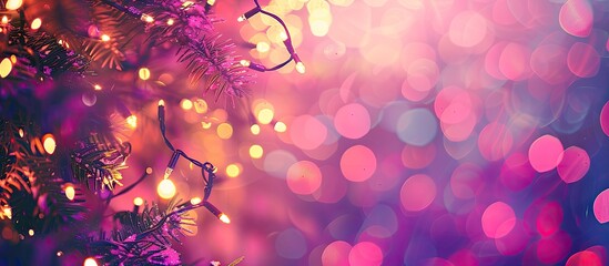 Poster - Purple or pink festive bokeh background with abstract fairy lights decor, ideal for festive greeting cards and wedding party decoration, featuring a soft defocused effect and ample copy space image.