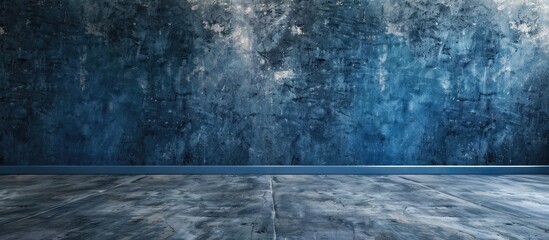 Aufkleber - Studio with a dark blue wall as backdrop and cement floor designed for showcasing products and text with copy space image on concrete background.