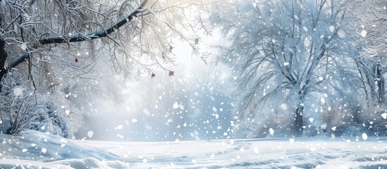 Aufkleber - Winter scene with snowfall creating a picturesque copy space image.