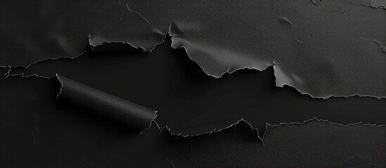 Poster - Black paper with a torn hole and rip on a transparent background, perfect for overlaying a copy space image.