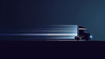 Wall Mural - A white truck silhouette on a dark blue background with thin, diagonal white lines,copy space