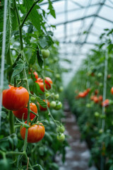 Wall Mural - Organic tomatoes thriving in climate-controlled modern greenhouse