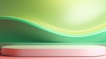 Wall Mural - Abstract Green And Pink Platform With Wavy Background, podium