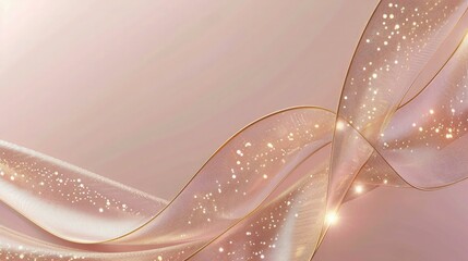 Wall Mural - abstract 3d template on a dusky rose background with a gold ribbon swirling in a sparkling wave, des