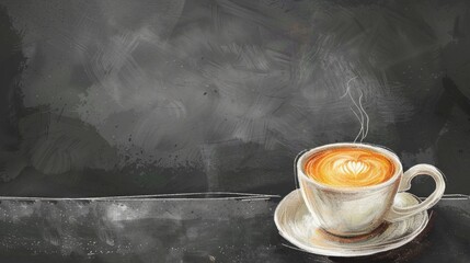 Wall Mural - A Cup of Coffee on a Chalkboard Background, copy space