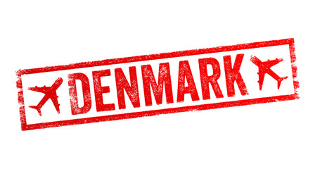 Poster - Denmark - is a Nordic country in the south-central portion of Northern Europe, text emblem stamp with airplane