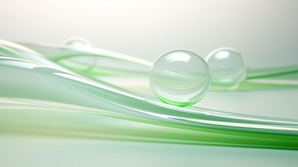 Sticker - Three Glass Spheres Resting on Green Curved Lines Against a White Background