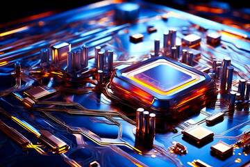 Sticker - Abstract Futuristic Motherboard with Glowing Chip