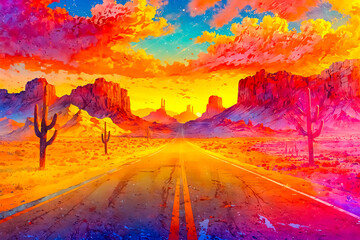 Sticker - Desert Road at Sunset