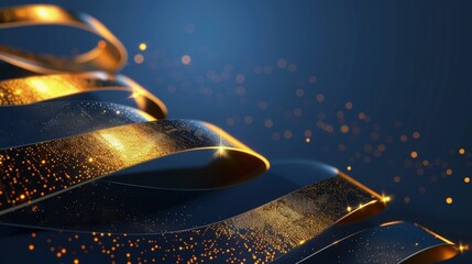 Wall Mural - abstract 3d template set against a midnight blue background with a shimmering gold ribbon curved ele