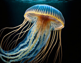 Poster - Big white jellyfish on a dark background