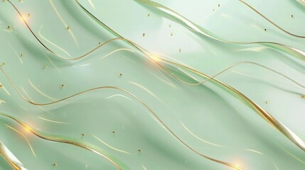 Wall Mural - abstract 3d template set against a soft mint green background, adorned with gold lines moving diagon