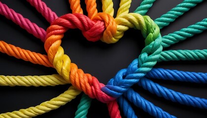 Team rope diverse strength connect partnership together teamwork unity communicate support. Strong diverse network rope team concept integrate braid color background cooperation empower power.