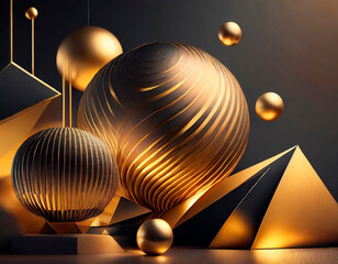 Wall Mural - Luxury black background with golden spheres