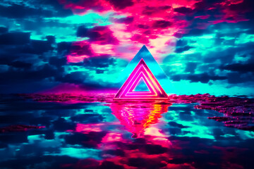 Poster - Neon Triangle Reflection in Water