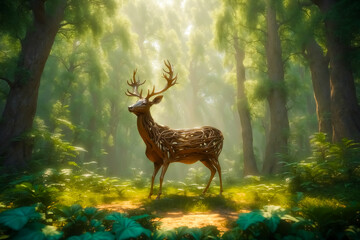 Sticker - Wooden Deer in a Misty Forest