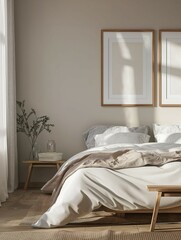 Wall Mural - Bedroom interior with empty picture frames