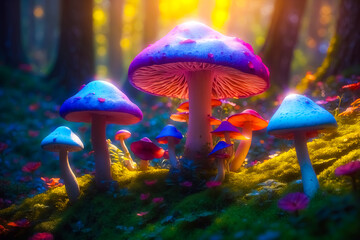 Poster - Magical Mushrooms in a Forest Clearing