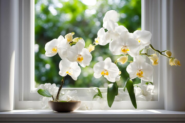 Wall Mural - White Orchid on a Windowsill