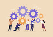 © nadzeya26 - BusinessTeamwork concept. Contemporary flat style abstract vector illustration of a company of diverse people establishing a work process in the form of gears. Isolated on background