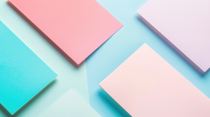 Canvas Print - Creative minimal corporate identity with colored blank business cards on pastel blue pink background