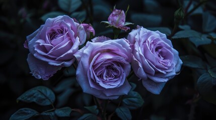 Wall Mural - Lilac roses in dark setting