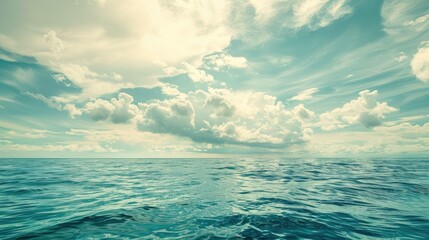 Canvas Print - Sea surface and cloudy sky background with copy space vintage tone