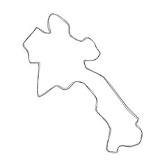 Sticker - Laos country simplified map.Thin triple pencil sketch outline isolated on white background. Simple vector icon